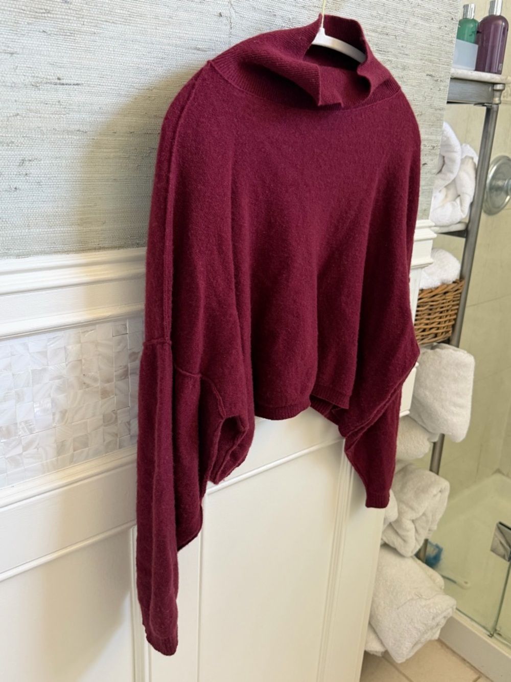 Small free people so low so high Relaxed cashmere Turtleneck Sweater Wine Red - Picture 6 of 17